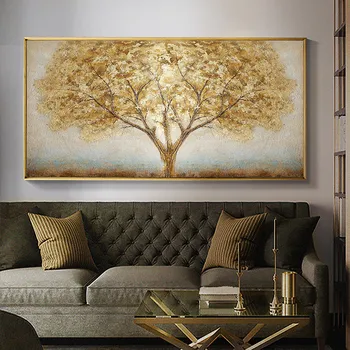 Restoranas miegamojo kambarį meno apdailos tapybos drobės sienų tapybos laimingas medis aukso rankomis dažyti aliejus, tapyba