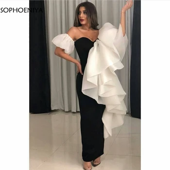 Naujas Atvykimo Juoda balta vakarinę suknelę 2021 Dubajus arabų Oficialų suknelė Šalis abendkleider Kulkšnies ilgio vakarinės suknelės Ilgio