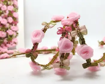 2 Metrų Austi Rokoko Juostelės Apdaila su Rožinės spalvos Rožių Žiedų Pumpurai|Dekoratyvinių Gėlių Juostelės|Iškarpos Medžiagos|Drabužių|Dekoras|