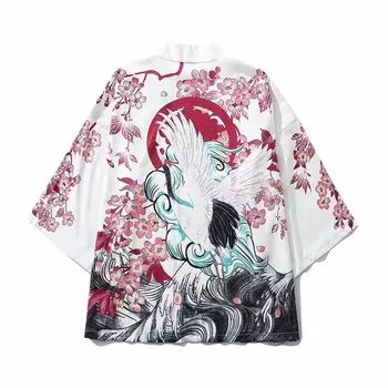 Japonų Stiliaus Krano Samurajus Kimono Streetwear Vyrų, Moterų Megztinis Japonija Harajuku Anime Skraiste Anime Drabužius 2020 M. Vasarą