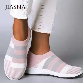 Sportbačiai moterims, batai 2021 naujas slip-on kvėpuojantis akių kojinių moterims atsitiktinis butas batai mokasīni vulkanizuoto avalynė moteris plius dydis