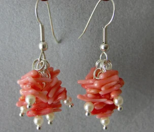 Xiuli 00482 Lašišos Rožinės spalvos Koralų Auskarai skydelis su Dirbtiniais perlais Tabaluoti Auskarai