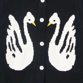 Ins 2018 Karšto Baby Vaikų Mergaičių Megztinis Swan dizaino Megztiniai Megztinis Juodas ilgomis Rankovėmis Medvilnės Džemperis Cardigan Kailio Vaikams Drabužių