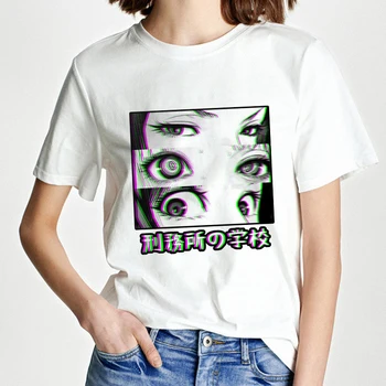 Moterų Vasaros Viršūnes Japonijos Baudžiamojo Mokyklos Akis Atsitiktinis marškinėliai Harajuku Tamsiai Anime Spausdinti Mados Prarasti Estetinės Moterų marškinėliai