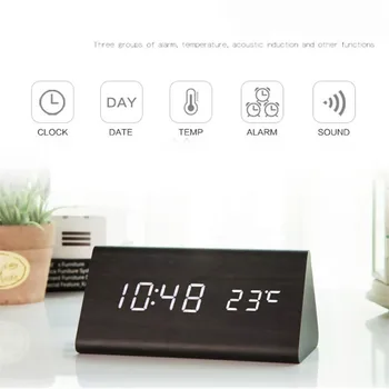 Modernus Skaitmeninis LED Laikrodis Garso Valdymo Mediniai Despertador Stalinis Laikrodis Drėgmės, Temperatūros Ekranas