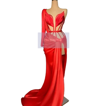 Ryškiai Raudonos Undinė Vakarinę Suknelę Grindų Ilgis Vieną Petį, Cut-Out Promenadzie Suknelė Chalatas De Soiree Aibye Naktį Vestidos 2020 Dubajus