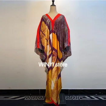 Kuveitas Dashiki ilga Suknelė Spausdinti šilko suknelė 2020 Elegantiškas Musulmonų Abaja heidi bazin Skraiste, Chalatai Broder Riche Sexy Lady Šalies maxi paplūdimys