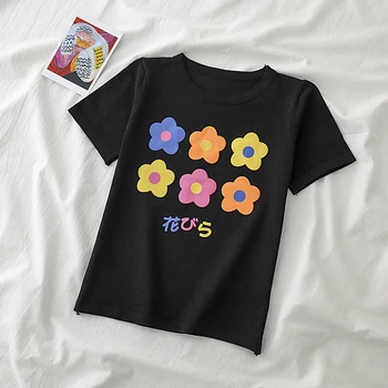 2021 Vasaros Moterų Megzti marškinėliai Moterims Gėlių, O-Kaklo laisvo Stiliaus trumpomis Rankovėmis Marškinėliai, Megzti Tees Moterų Tees