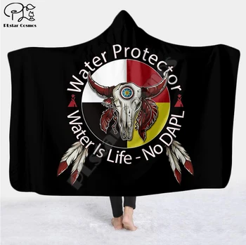 Plstar Cosmos Black Vietinių Indėnų Lakotų Kaukolė Gobtuvu Antklodė 3D full spausdinti Nešiojami, Antklodė, Suaugusiems, vyrams, moterims, stilius-12