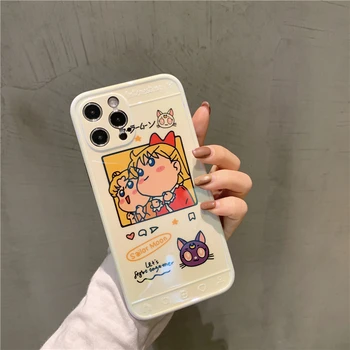 Luxury In Cute Anime Sailor Moon Soft Case For iPhone 12 11 Pro Max XR XS X 7 8 Pridėjus Naujus Mėlynos Šviesos Blizgus Silikono Telefono Dangtelį