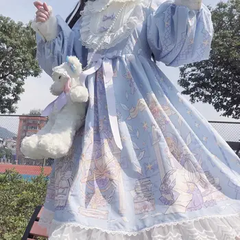 Gotikos Saldus Lolita Ilgomis Rankovėmis Suknelė Harajuku Gatvės Mados Kryžiaus Cosplay Moterų Japonų Stiliaus Suknelė Cute Girl Pasakų Kei