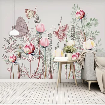 Custom Foto Tapetai Šiuolaikinės Pink Gėlių Drugelis Freskomis Kambarį TV Sofa-lova, Miegamojo Romantiškas Fone Sienų Dekoras 3D Lipdukas