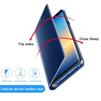 Luxury Smart Veidrodis, Flip Telefono Dėklas Samsung Galaxy J4 J6 Plius 2018 Atvejais Samsun Galax J4plus J6plus Blizgus Paprasto Padengti