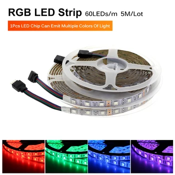 LED Šviesos Juostelės RGB RGBW RGBWW 5050 SMD Lanksti Juostelė Fita LED Šviesos Juostelės RGB+BMT 5M 60LEDs/m Vandeniui Diodų Juosta DC12V
