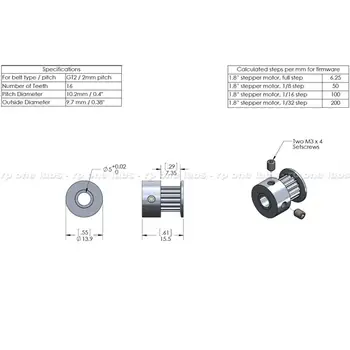 Funssor 2 x Aliuminio GT2 16T Skriemulys, 2M Diržas RepRap 3D spausdintuvas Prusa i3 Mendelio