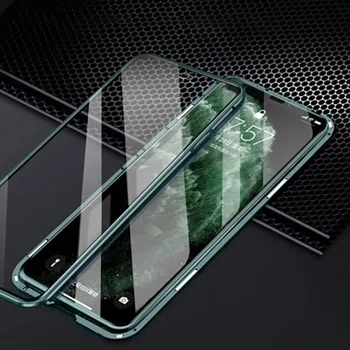 360 Magnetinio Adsorbcijos Metalo Case For iPhone 12 11 Pro XS Max XR Dvipusis Stiklo Atveju iPhone 7 8 6s Plus SE Magneto Dangtelis
