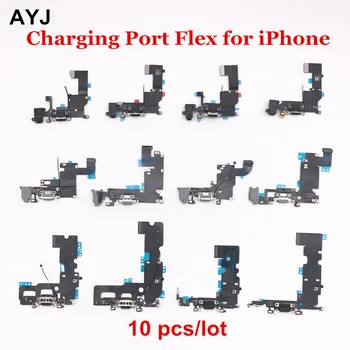 AYJ 10vnt Įkrovimo lizdas Flex Cable for iPhone 5 5S SE 6 6S 7 8 Plus X Xr Xs Max USB Įkroviklis Doko Jungtis Ausinių Audio jungtis