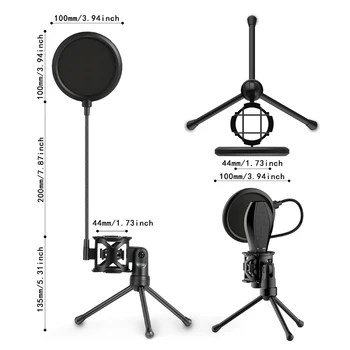 Universalus Sulankstomas Reguliuojamas Mikrofono Stovas Stalinis Trikojis, Skirtą Kompiuterį, Vaizdo Įrašymas su Mic Priekinio stiklo Pop Filtras