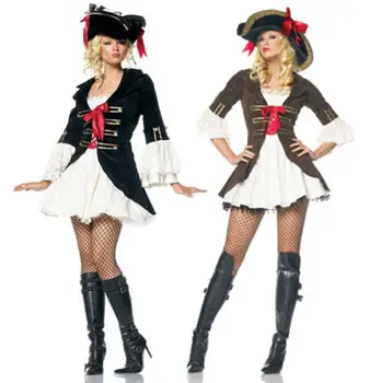 Lady Moterų Helovinas Piratų Fancy Dress Kostiumai, Karibų jūros atviros Jūros Wench šalies vištų šalis kostiumas