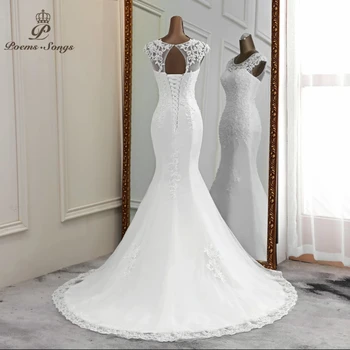 Naujas undinė vestuvių suknelė 2020 m sexy vestuvių suknelės gėlių chalatas de mariee aplikacijos rankovių vestido de noiva