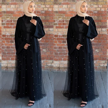 Juoda Atidaryti Abaja Kimono Megztinis Hijab Musulmonų Suknelė Moterims Turkija Kaftan Dubajus Caftan Marocain Islamas Drabužių Ramadanas Abayas Skraiste