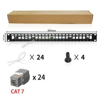 24 Prievadų 1U Pleistras Skydelis FTP LAN Su CAT7 CAT6A CAT6 RJ45 Ekranuotas Keystone Jack 19