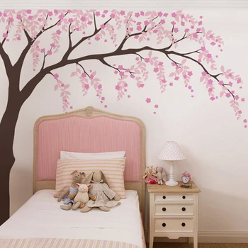 Kūdikių Mergaitės Kambario Sienos Lipdukas Cherry Blossom Medis Meno Dekoro Vinilo Lipdukai , Lapai, Medžio Sienų Lipdukai Vaikų Darželio Sienų Apdaila