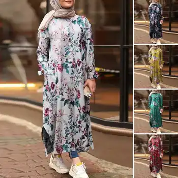 Rudenį Moterų Musulmonų Suknelės ZANZEA 2021 Retro Spausdinti Suknelė Atsitiktinis ilgomis Rankovėmis Maxi Vestidos Moterų, O Kaklo Skraiste, Negabaritinių