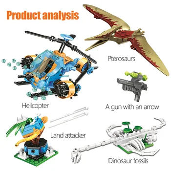 ERBO 307Pcs Juros Pastatyti Sraigtasparnio Modelis Blokai Juros periodo Pasaulio Užfiksuoti Dinozaurų Plytų Žaislai Vaikams Dovanos