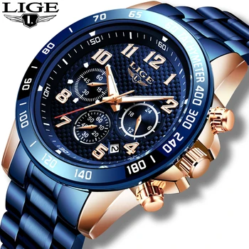2020 LIGE Naujas Mėlyna Mados Vyrai Laikrodžiai Top Brand Prabangos Žiūrėti Vyrus Karinių Visų Plieno, atsparus Vandeniui Laikrodis Vyrų Sporto Chronograph