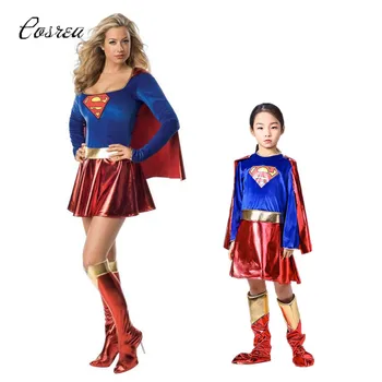 Vaikai Vaikų Mergaičių Super Mergina Šalies Super Moters, Tėvų-vaikų Cosplay Kostiumų Vaikų Diena, Helovinas Fancy Dress Superhero Kaina