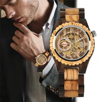 YISUYA Automatinis laikrodis, Medinės Žiūrėti Šviesos Rankas Natūralaus Medžio Laikrodžiai Automatinė-savarankiškai likvidavimo Laikrodžiai Vyrų Laikrodis 