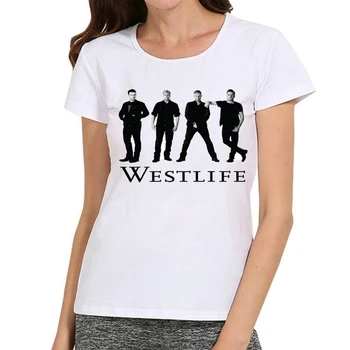 Moterų Westlife Print T Marškiniai Baltos Spalvos, trumpomis Rankovėmis Mados grupės Logotipas Marškinėliai Viršuje Tees marškinėlius Mielas Spausdinimo Stiliaus Drabužius