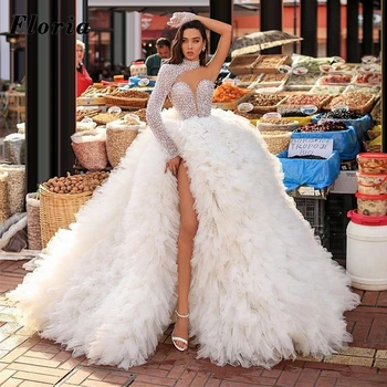 Dubajus Vieną Petį Skirtingų Vestuvių Suknelės 2020 Individualų Zawalcowany Kristalai Plius Dydis Vestuvių Suknelės, Nuotakų Suknelės Vestido De Noiva