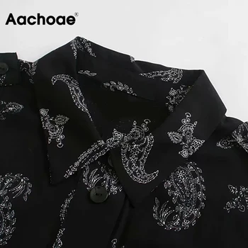 Aachoae Derliaus Spausdinami Ilgi Marškinėliai-Suknelė Moterims Linija Pasukite Žemyn Apykaklės Office Suknelės 2020 Ilgomis Rankovėmis Atsitiktinis Moterų Maxi Suknelė