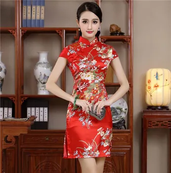 Vasaros Seksuali Mini Cheongsam Naują Atvykimo Mados Red Kinijos Moterų Rayou Qipao Šalis Suknelė Mujer Vestido Gėlių Dydis S M L XL XXL