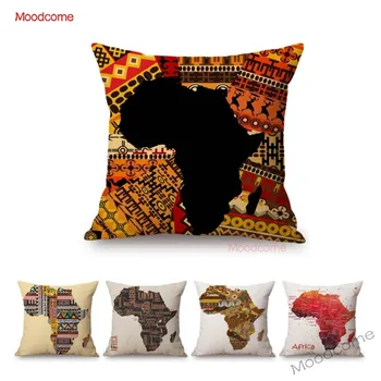 Afrikos Žemėlapis Geometrics Namų dekoro Sofa Mesti Pagalvę Padengti Šiaurės Medvilnės Skalbiniai Afrikos Modelis Pagalvėlė Padengti Atveju 45x45cm