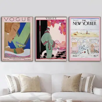 Šiuolaikinės Vogues Moteris Drobė Senovinių Plakatų Šiaurės Spaudinių Paveikslų Moterų Žurnalas 