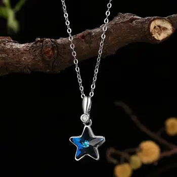 LEKANI moteriški Karoliai 925 Sterlingas Sidabro Shining Star Pakabukas Kaklo Mėlynas Austrijos Kristalų Paprastas Šalies Fine Jewelry Geriausias