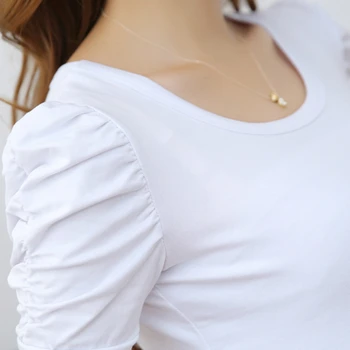 2019 Naujas vasaros didelio dydžio moteriški trumparankoviai marškinėliai moteriška burbulas rankovėmis Shrugging medvilnės užuojauta Slim dugno