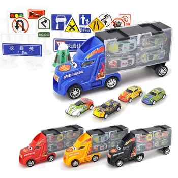 33Pcs (28Pc Kelio ženklų + 4Pc Automobilis +1Pc Didelis Sunkvežimis) Diecast Modelio Automobilių Vaikams Kalėdų Dovanos, Automobiliai, Transporto priemonės, Žaislai