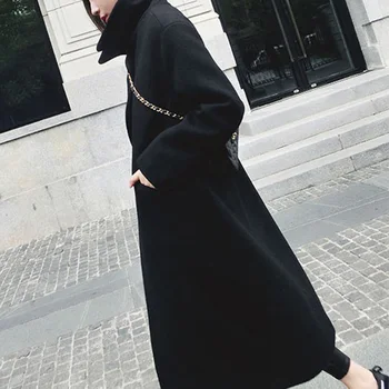 Žiemos Elegantiškas, Vilnoniai Paltai Moterims Mišinys Korėjos Stiliaus Juodi Ilgi Paltai Derliaus Vilnos Paltas Negabaritinių Outwear 2020 M.