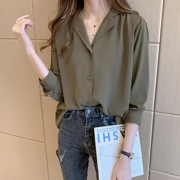 Atsitiktinis Kietas Moterų Marškiniai Korėjos Stiliaus Moterų Mados Ilgomis Rankovėmis Office Lady Marškinėliai Prarasti Plius Dydis Viršūnes Blusas 8178 50