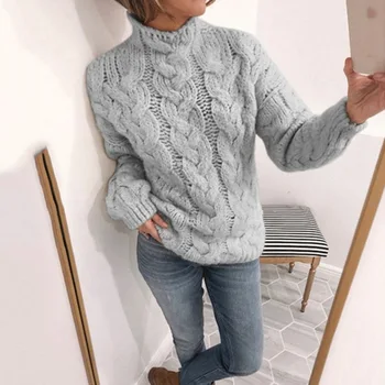 Didelio dydžio ruožas moterų megztinis aukštu kaklu ilgomis rankovėmis megztinis megztinis 2020 atsitiktinis mados twist ponios megztinis