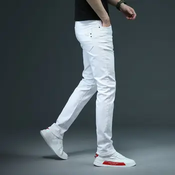 BAO SHAN Vyrų Įrengtas Slim Baltos spalvos Džinsai 2021 M. Pavasarį Classic Prekės ženklo Aukštos Kokybės Patogus Medvilnės Ruožas Mados Atsitiktinis Kelnės