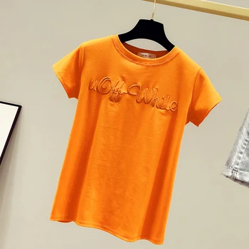 GGRIGHT Laišką Siuvinėjimo Bazinis Plius Dydis Medvilnės marškinėliai Moterims 2020 Metų Vasaros, O-Kaklo Atsitiktinis Tee Marškinėliai Moteriška Juoda Harajuku