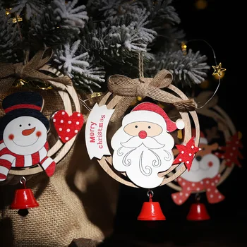 Naujas Medinis Kalėdų Eglutės Papuošalus Pakabukas Girliandą Kūrybos Lankas Varpai Medienos Žiedo Kabo Santa Claus Decoracion Navidad 2021
