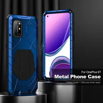 Už Oneplus 8T Telefono dėklas Sunku Aliuminio Metalo, Padengti Grūdinto Stiklo Screen Protector, Sunkiųjų Shell 