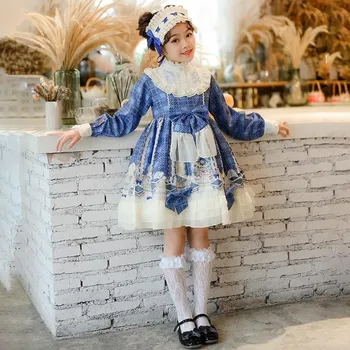 Originalus vaikai Ispanija Lolita Merginos Princesė Suknelė ilgomis rankovėmis spausdinti saldus mielas suknelė girlsChildren Helovinas Kostiumas Y2785
