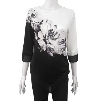 Nereguliarus Gėlių Spausdinti Long Sleeve T shirt Moterims, O-Kaklo Mados Rudens Drabužiai Moterų Marškinėliai Atsitiktinis Viršų Trišakiai Plius Dydis S-5XL
